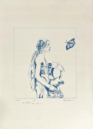 Quadro di firma Illeggibile Figura  - litografia carta 